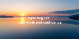Serene sunrise over a tranquil lake, inspiring self-worth.