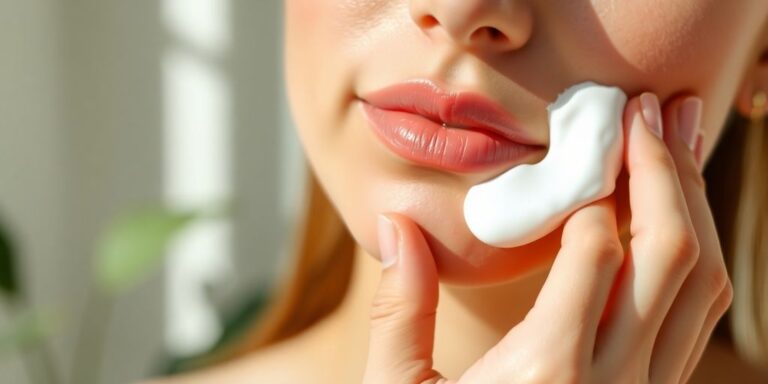 Pessoa aplicando creme para acne no rosto.