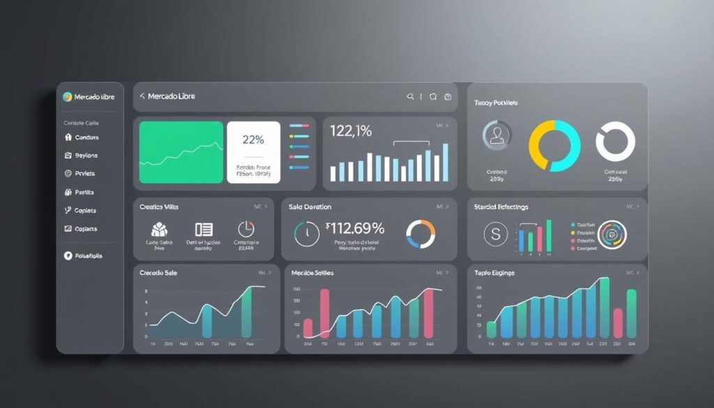 A meticulously designed dashboard interface showcasing comprehensive insights and analytical tools for optimizing Mercado Livre sales. Crisp icons, clean typography, and intuitive data visualizations create a polished, high-contrast look against a muted gray background. Subtle lighting casts a soft glow, guiding the viewer's eye through the intuitive layout. Thoughtfully organized sections provide a seamless user experience, empowering sellers to make data-driven decisions for continuous improvement. The overall aesthetic evokes a sense of professionalism and efficiency, perfectly aligned with the article's focus on analysis and optimization for success on the Mercado Livre platform.