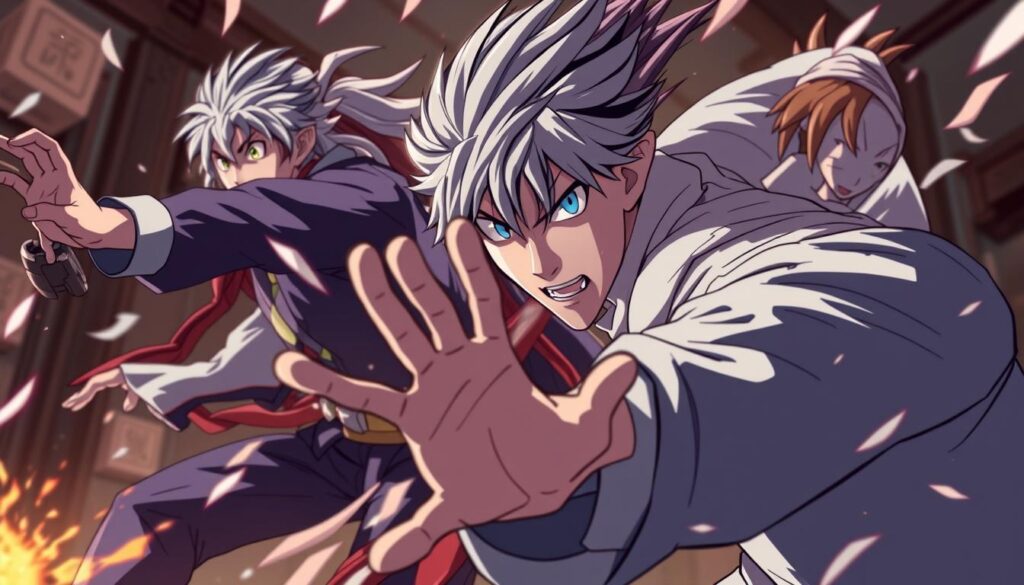 Gere uma imagem de uma cena de ação da 2ª temporada de "Classe dos Heróis Fracos".