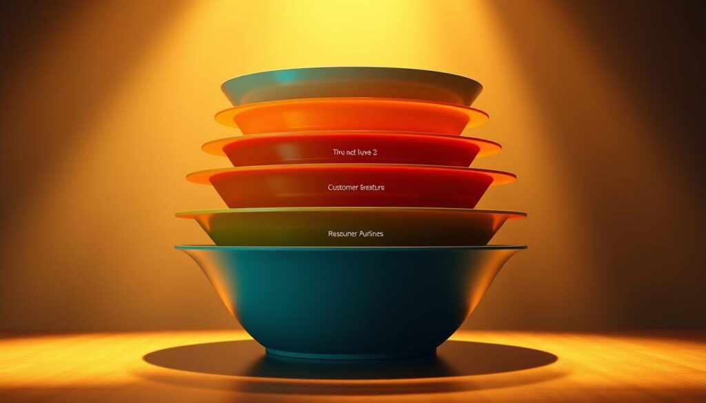 Majestic sales funnel, its conical form a beacon of strategic marketing. Layers of distinct stages, each meticulously designed to guide the prospect seamlessly from awareness to conversion. Warm lighting casts a gentle glow, creating an inviting atmosphere that nurtures the customer journey. The funnel's smooth curves and clean lines convey a sense of efficiency and professionalism, while subtle shadows add depth and dimension. In the background, a harmonious blend of complementary colors sets the stage, evoking a mood of trust and reliability. This comprehensive sales funnel, a testament to the power of well-executed post-sale strategies, stands as the centerpiece of a dynamic, customer-centric sales ecosystem.
