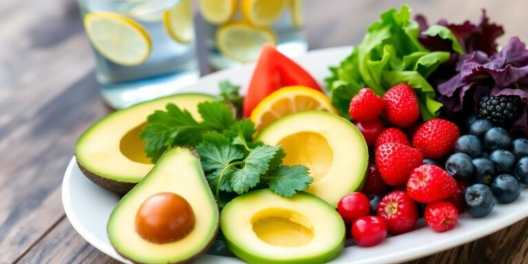 Frutas e vegetais frescos para saúde intestinal.